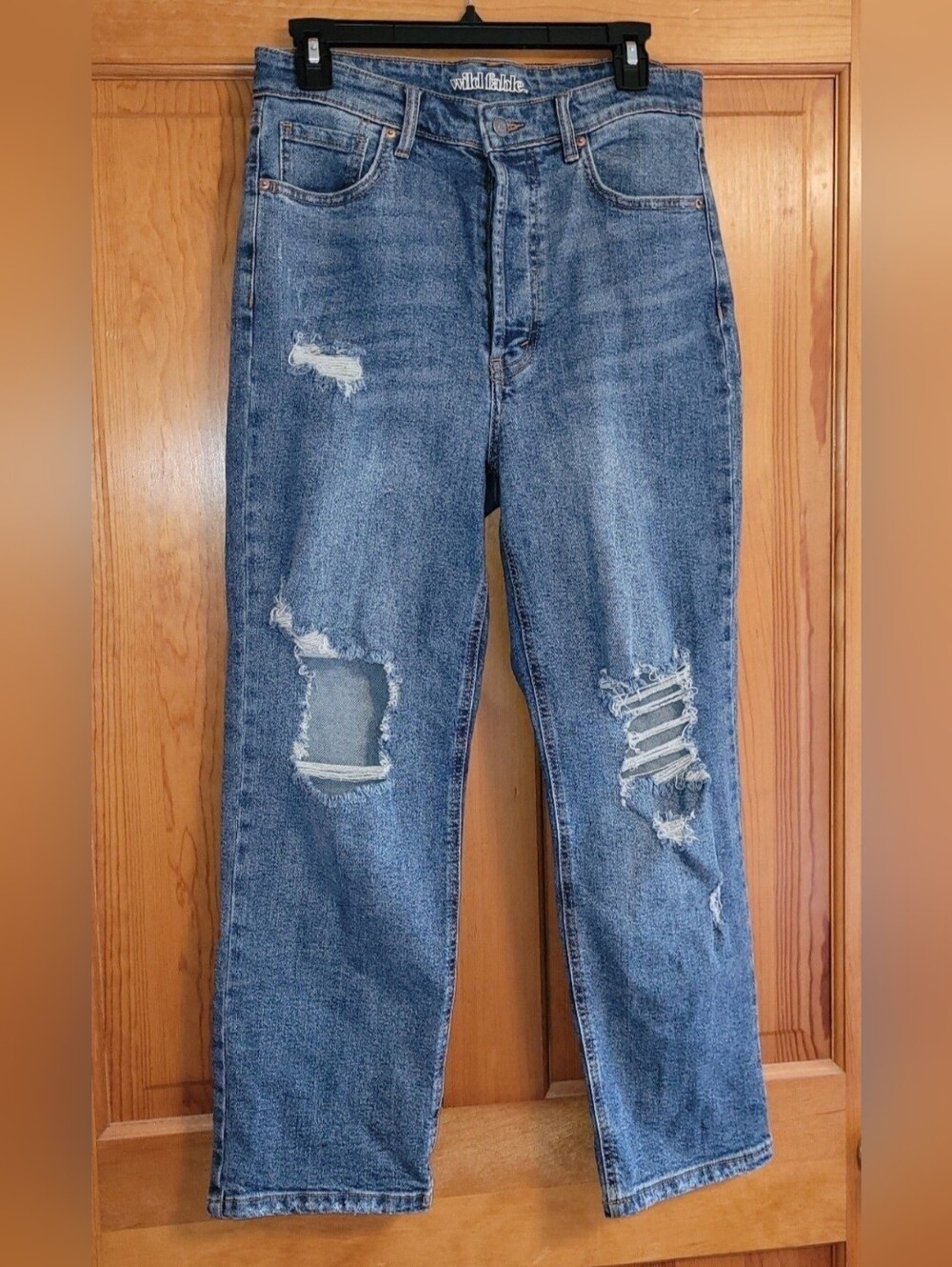 Wild Fable High Rise Distressed Straight Leg Jeans With Button Fly. Size 10
